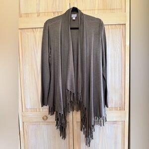 Chicos Fringe Open Front Cardigan - Brown